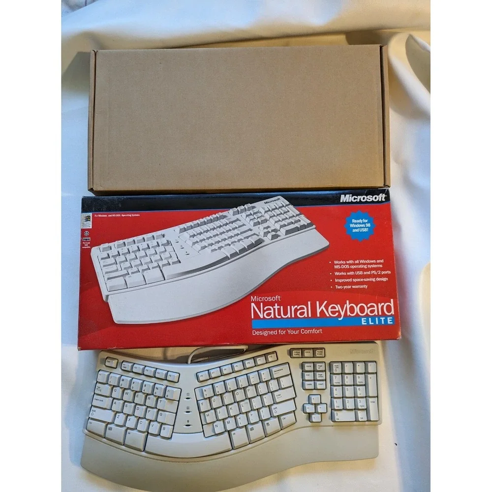 Microsoft Natural Keyboard Elite Ergonomic Wired White PS2 KU-0045 Boxed
